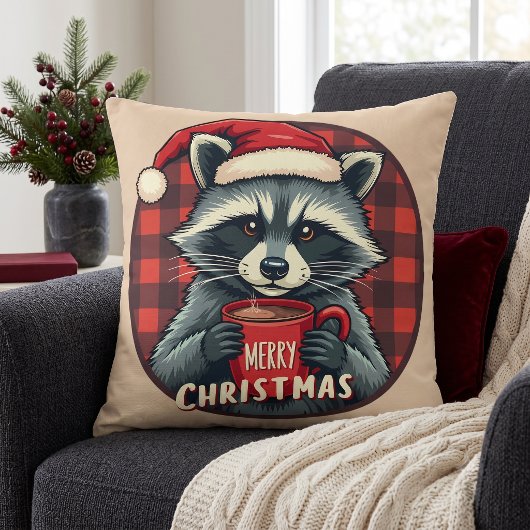 クリスマスのアライグマのココアの喜び クッション