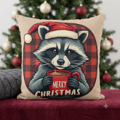 クリスマスのアライグマのココアの喜び クッション