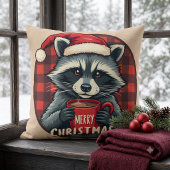 クリスマスのアライグマのココアの喜び クッション