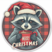クリスマスのアライグマのココアの喜び シール (正面)