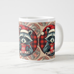 クリスマスのアライグマのココアの喜び ジャンボコーヒーマグカップ