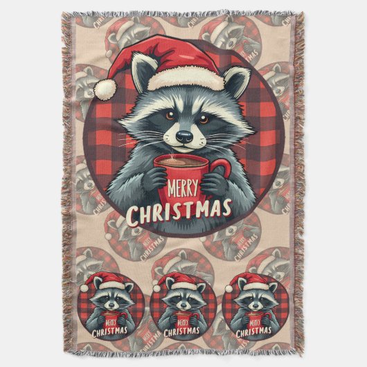 クリスマスのアライグマのココアの喜び スローブランケット (正面縦)