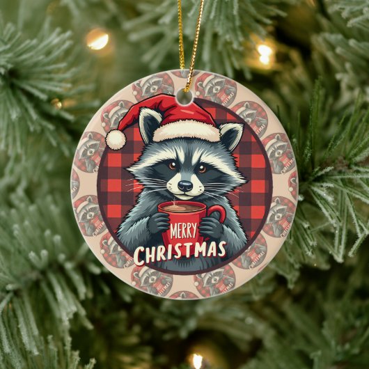 クリスマスのアライグマのココアの喜び セラミックオーナメント (ツリー)