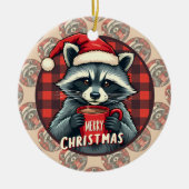 クリスマスのアライグマのココアの喜び セラミックオーナメント (正面)