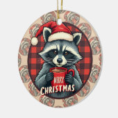 クリスマスのアライグマのココアの喜び セラミックオーナメント (左)