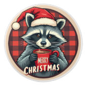 クリスマスのアライグマのココアの喜び セラミックノブ (正面)