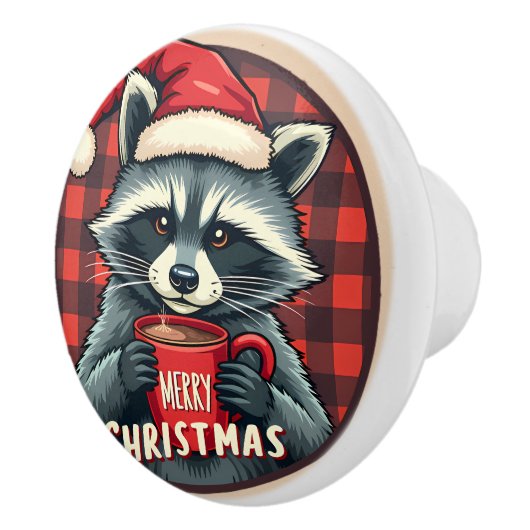 クリスマスのアライグマのココアの喜び セラミックノブ (右)