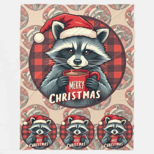 クリスマスのアライグマのココアの喜び フリースブランケット (正面)