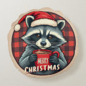 クリスマスのアライグマのココアの喜び ラウンドクッション (裏面)