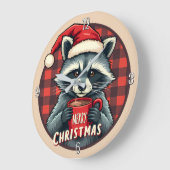 クリスマスのアライグマのココアの喜び ラージ壁時計 (傾斜)