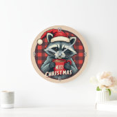 クリスマスのアライグマのココアの喜び ラージ壁時計 (ホーム)