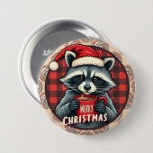 クリスマスのアライグマのココアの歓喜 缶バッジ (正面&裏面)