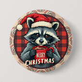 クリスマスのアライグマのココアの歓喜 缶バッジ (正面)