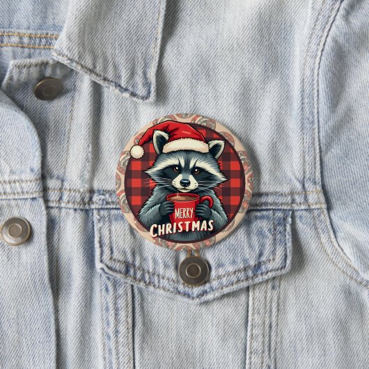 クリスマスのアライグマのココアの歓喜 缶バッジ (インサイチュ)