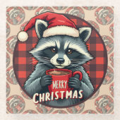 クリスマスのアライグマの可愛いココア ガラスコースター (正面)