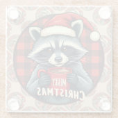 クリスマスのアライグマの可愛いココア ガラスコースター (裏面)