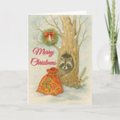 クリスマスのアライグマの水彩画の子供デザイン シーズンカード (正面)