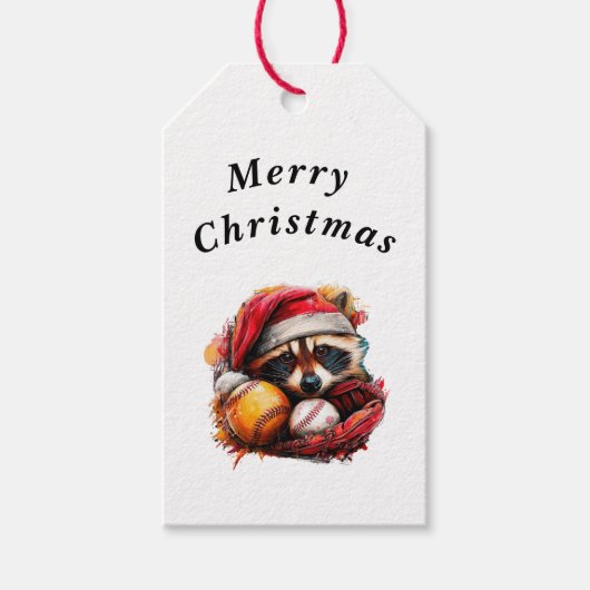 クリスマスのアライグマの野球ギフトタグ(縦型) ギフトタグ (正面)