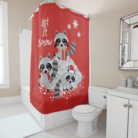 クリスマスのアライグマはそれが家の装飾雪が降るようにしました シャワーカーテン (インサイチュ)