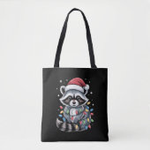 クリスマスのアライグマサンタ帽子イルミネーション冬 トートバッグ (正面)