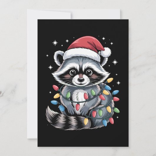 クリスマスのアライグマサンタ帽子イルミネーション冬 招待状 (正面)