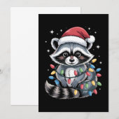 クリスマスのアライグマサンタ帽子イルミネーション冬 招待状 (正面/裏面)