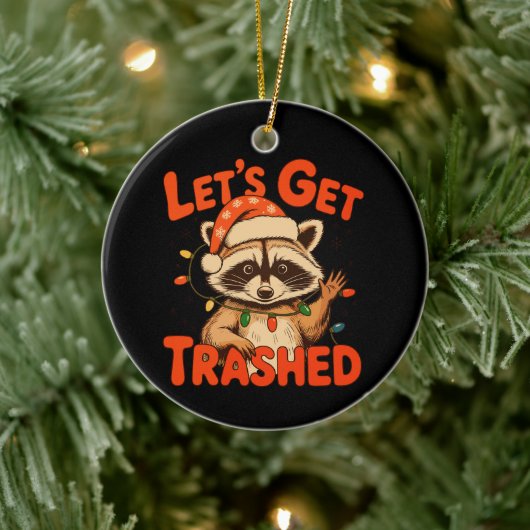 クリスマスのアライグマ Let's Get Trashed セラミックオーナメント (ツリー)