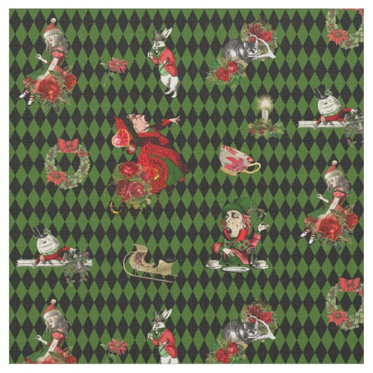 クリスマスのアリス、緑/黒 ファブリック (クローズアップ)