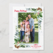 クリスマスのアレンジレッドグリーンハッピーホリデー シーズンカード (正面)