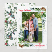 クリスマスのアレンジレッドグリーンハッピーホリデー シーズンカード (正面/裏面)