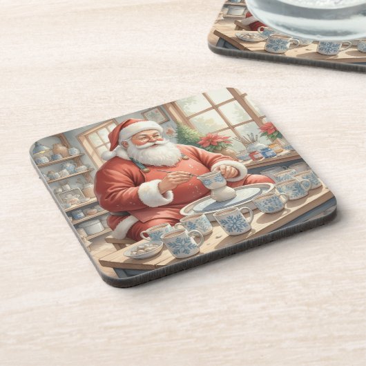 クリスマスのアンティーク陶器サンタの写真 コースター (左側)