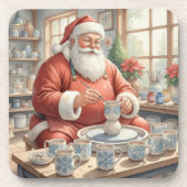 クリスマスのアンティーク陶器サンタの写真 コースター (正面)