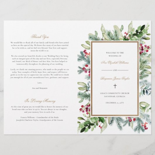 クリスマスのアヴァのクリスチャン結婚式プログラム (正面)
