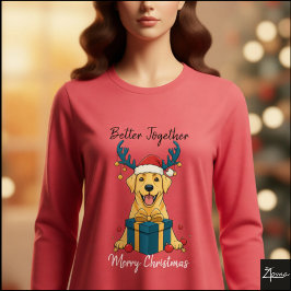 クリスマスのイエロー・ラブラドール・ギフト グラフィック・トナカイ トライブレンドＴシャツ