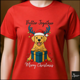 クリスマスのイエロー・ラブラドール・ギフト グラフィック・トナカイ トライブレンドＴシャツ