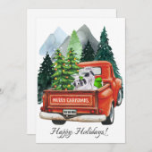 クリスマスのイギリス産セッター&ヴィンテージトラックの水彩画 シーズンカード (正面/裏面)