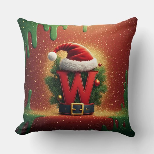 クリスマスのイニシャルWギフト クッション (正面)
