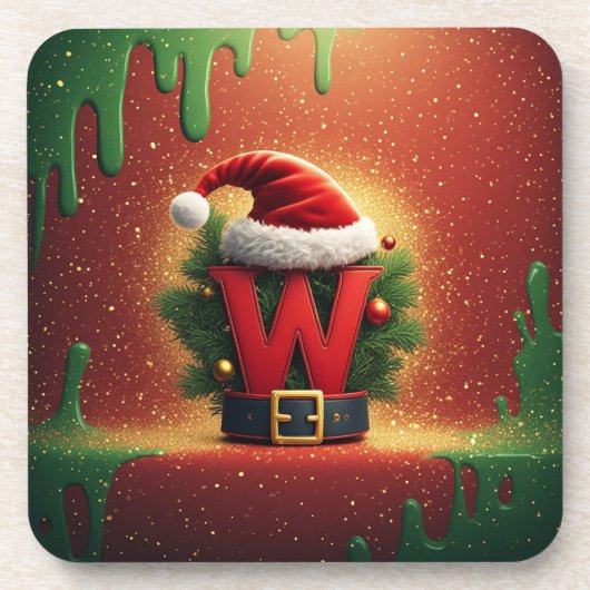クリスマスのイニシャルWギフト コースター (正面)