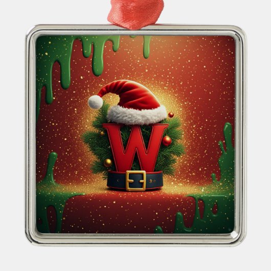クリスマスのイニシャルWギフト メタルオーナメント (正面)
