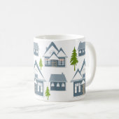 クリスマスのイラスト 冬の家 樹木 グレー コーヒーマグカップ (正面右)