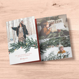 クリスマスのイルミネーションと緑の写真 三つ折りクリスマスカード