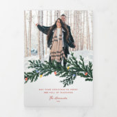 クリスマスのイルミネーションと緑の写真 三つ折りクリスマスカード (カバー)