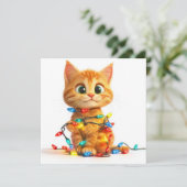 クリスマスのイルミネーションにじゃれつく子猫 シーズンカード (スタンド正面)