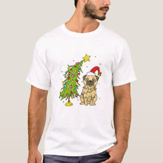 クリスマスのイルミネーションに包まれたキュートなパグ Tシャツ