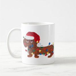 クリスマスのイルミネーションに絡まったダックスフント コーヒーマグカップ