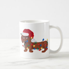 クリスマスのイルミネーションに絡まったダックスフント コーヒーマグカップ