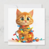 クリスマスのイルミネーションに絡まる子猫 シーズンカード (正面)