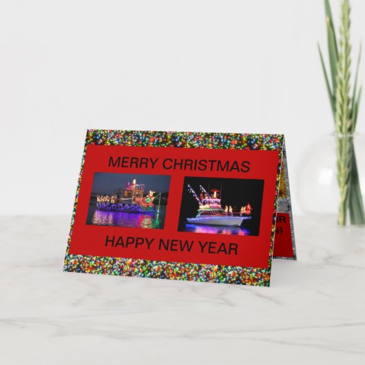 クリスマスのイルミネーションの船のカード カード (正面)