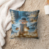 クリスマスのイルミネーションの雪だるま クッション (ブランケット)