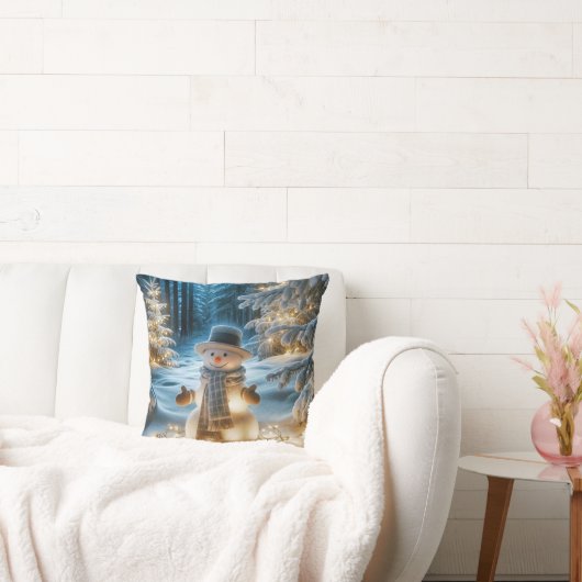 クリスマスのイルミネーションの雪だるま クッション (ソファ)
